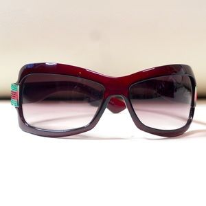 Authentic Gucci Sunglasses in dark red with red & green crystals on each side